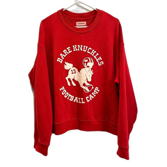 BARE KNUCKLES Red Football Camp 100% Cotton Pullover SweatshirtMens Size Large